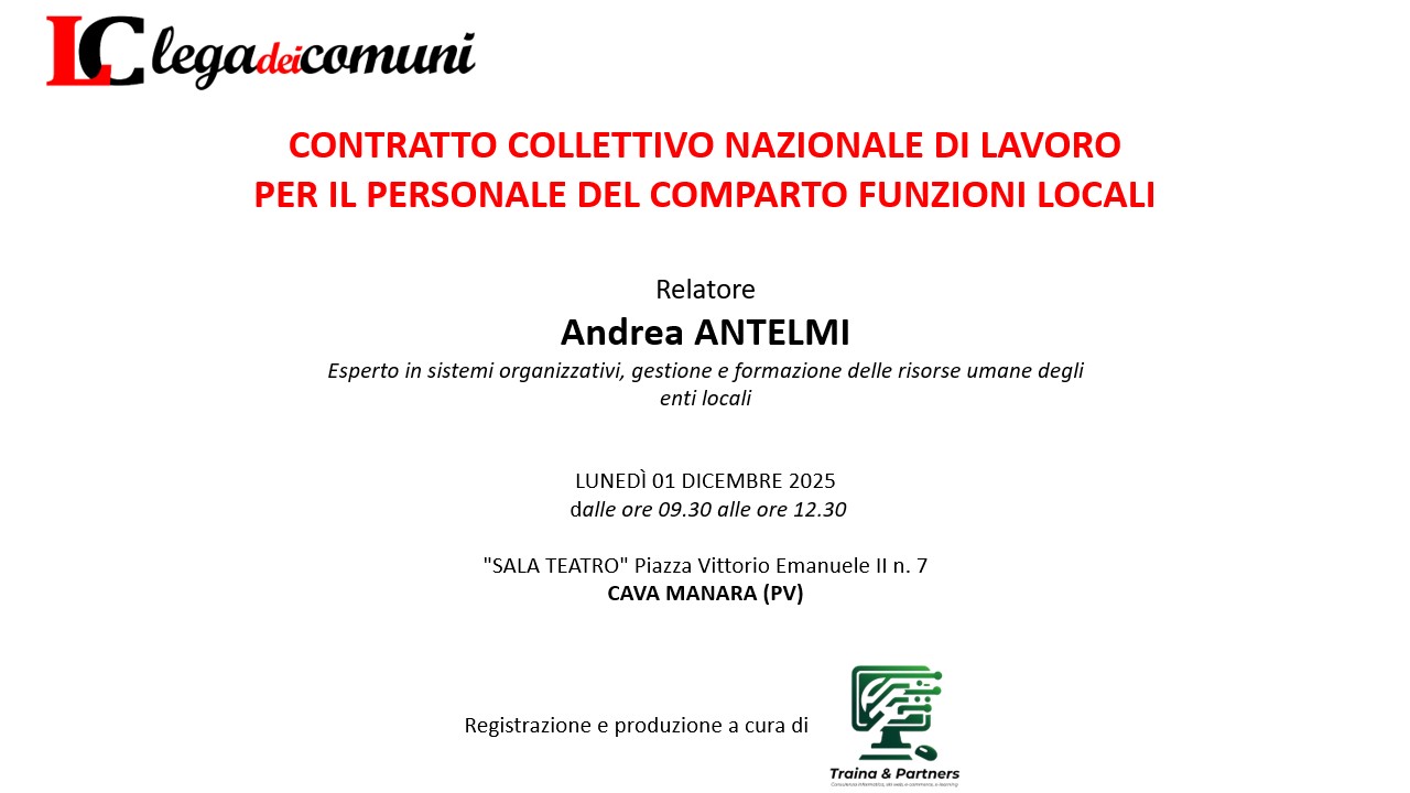 1 dicembre 2025 – Contratto Collettivo Nazionale di Lavoro per il personale del Comparto Funzioni Locali