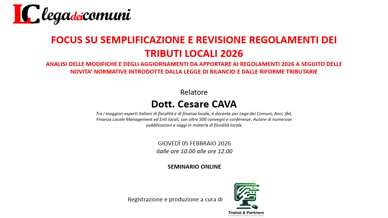05 febbraio 2026 – Focus su semplificazione e revisione regolamenti dei tributi locali 2026